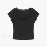 Like That Lace Trim Modern Cap Sleeve Crop Top