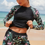 Long Sleeve Print Diving Suit Two Piece Set