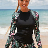 Long Sleeve Print Diving Suit Two Piece Set