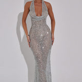 Kaesia - Sequins Backless Knot Maxi Dress