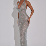 Kaesia - Sequins Backless Knot Maxi Dress