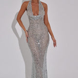 Kaesia - Sequins Backless Knot Maxi Dress