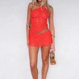 It's A Love Story Lace Mini Skort Red