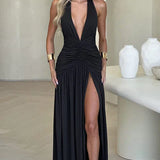 Bellisia - Backless Knot Slit Maxi Dress