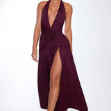 Bellisia - Backless Knot Slit Maxi Dress