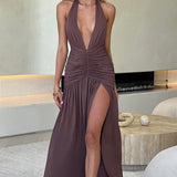 Bellisia - Backless Knot Slit Maxi Dress