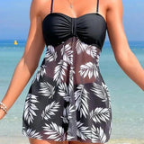 Mesh Print Split Dress Two Piece Set