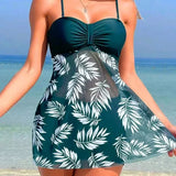 Mesh Print Split Dress Two Piece Set