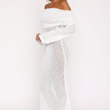 Made It Out Long Sleeve Boucle Maxi Dress White