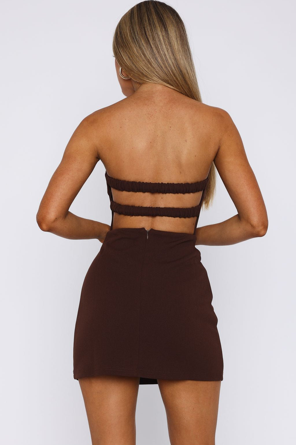 Keep Falling Strapless Mini Dress Chocolate