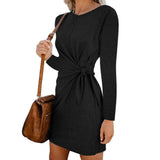 New Fashion Women's Casual Sweatshirt Long Sleeve Crew Neck Lace-Up Autumn Winter Dress Elegant Ladies Bodycon T-Shirt Dress