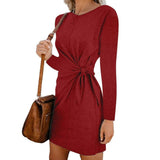 New Fashion Women's Casual Sweatshirt Long Sleeve Crew Neck Lace-Up Autumn Winter Dress Elegant Ladies Bodycon T-Shirt Dress