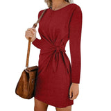 New Fashion Women's Casual Sweatshirt Long Sleeve Crew Neck Lace-Up Autumn Winter Dress Elegant Ladies Bodycon T-Shirt Dress
