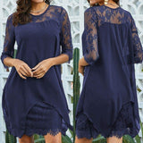 New Women 3/4 Sleeve Causal Loose Lace Evening Formal Dress Elegant Office Ladies Summer Party Beach Holiday Sundress