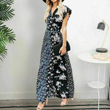 New Women Boho Floral Long Maxi Loose Dress Evening Party Beach Summer Fashion Elegant Sexy Sundress Sleeveless Slimmer Clothes