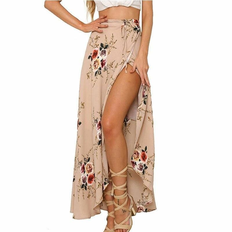New Women Summer Hight Waist Maxi Skirt Ladies Fashion Pleated Beach Long Casual Boho Floral Skirt Sundress