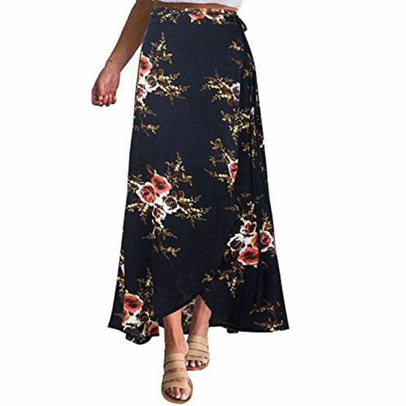 New Women Summer Hight Waist Maxi Skirt Ladies Fashion Pleated Beach Long Casual Boho Floral Skirt Sundress