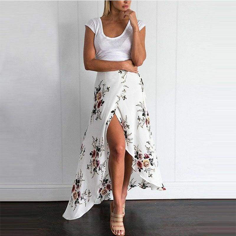 New Women Summer Hight Waist Maxi Skirt Ladies Fashion Pleated Beach Long Casual Boho Floral Skirt Sundress
