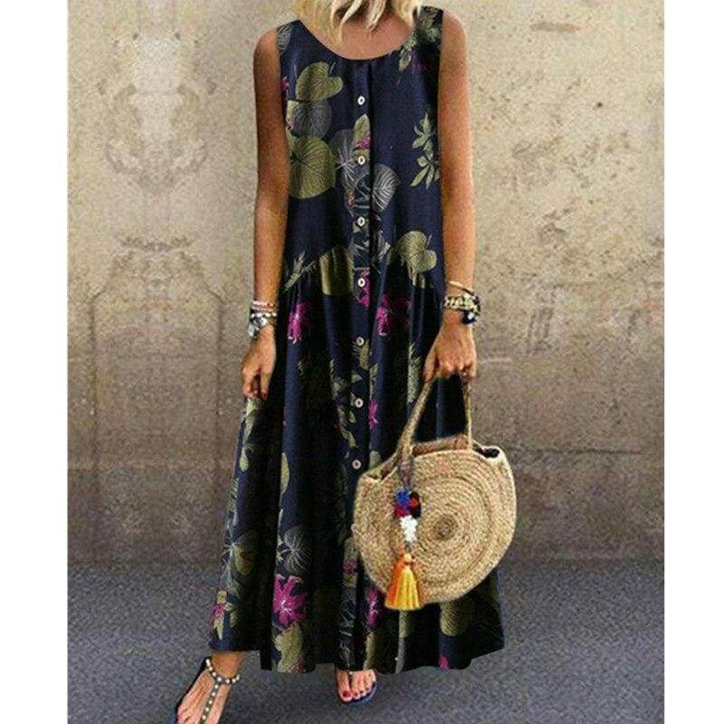 New Women's Boho Sleeveless Summer Dress