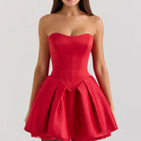 Red Satin Detachable Bow Mini Dress
