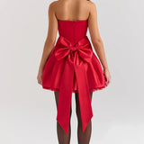 Red Satin Detachable Bow Mini Dress