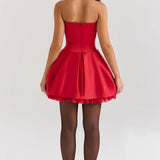 Red Satin Detachable Bow Mini Dress