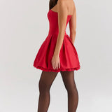 Red Satin Detachable Bow Mini Dress