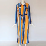 Office Ladies Stripe Shirt Dress Chiffon Casual Long Sleeve Dress
