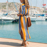 Office Ladies Stripe Shirt Dress Chiffon Casual Long Sleeve Dress