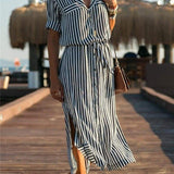 Office Ladies Stripe Shirt Dress Chiffon Casual Long Sleeve Dress