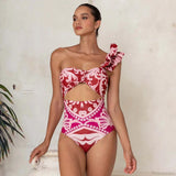 One Shoulder Print Pants Two Piece Set