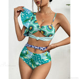 One Shoulder Ruffle Cover Up Two Piece Set