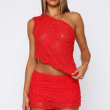 It's A Love Story Lace Mini Skort Red