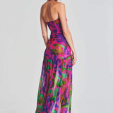 Pam Printed Strapless Slit Maxi Dress