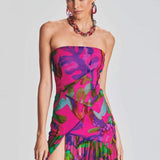 Pam Printed Strapless Slit Maxi Dress