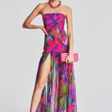 Pam Printed Strapless Slit Maxi Dress