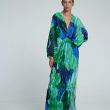 Pamela Printed Plisse Maxi Kaften Dress