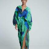 Pamela Printed Plisse Maxi Kaften Dress