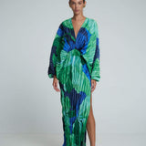 Pamela Printed Plisse Maxi Kaften Dress