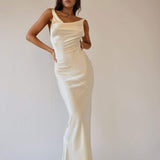 Persis Cowls Backless Satin Maxi Dress