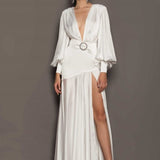 Phoebe V-neck Belted Slit Maxi Dress