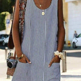 Plus Size Women Boho Stripe Short Mini Dress