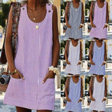 Plus Size Women Boho Stripe Short Mini Dress