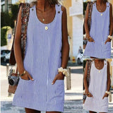 Plus Size Women Boho Stripe Short Mini Dress