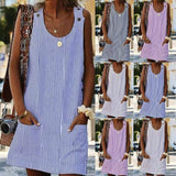 Plus Size Women Boho Stripe Short Mini Dress