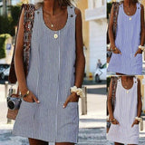 Plus Size Women Boho Stripe Short Mini Dress