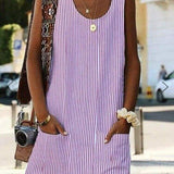 Plus Size Women Boho Stripe Short Mini Dress