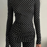Polka Dot Vintage Off-Shoulder Long Sleeve Flare Two Piece Set
