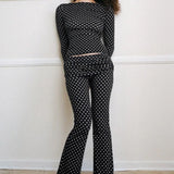 Polka Dot Vintage Off-Shoulder Long Sleeve Flare Two Piece Set