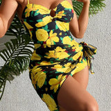 Print Strapped Push up Two Piece Set